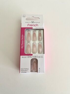 Pretty Woman Pink French Tip Coffin Press-On Nails, 24 Nails